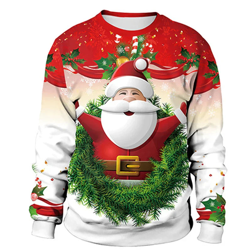 Dietmar | Cálido jersey con escote redondo y estampados navideños en 3D para hombre y mujer