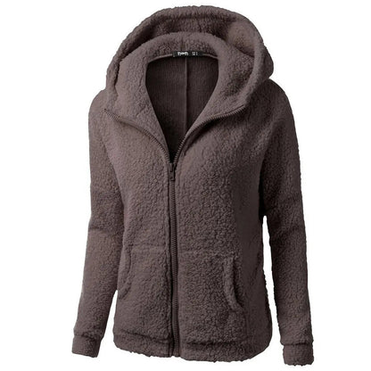 Elisa | Elegante sudadera con capucha de piel sintética de osito y cremallera - Ideal para otoño/invierno