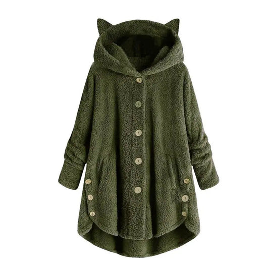 Elisa | Elegante sudadera con capucha estilo sherpa y diseño de gorro con orejas de gato Perfecta para los días de ocio de otoño/invierno