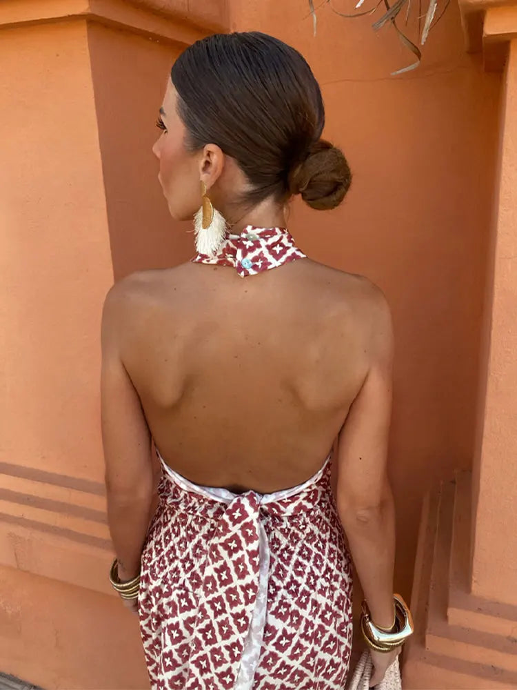 Damska geometryczna sukienka maxi halter