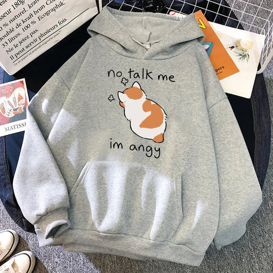 Grethe | Sudadera oversize con capucha y estampado de gatos para mujer