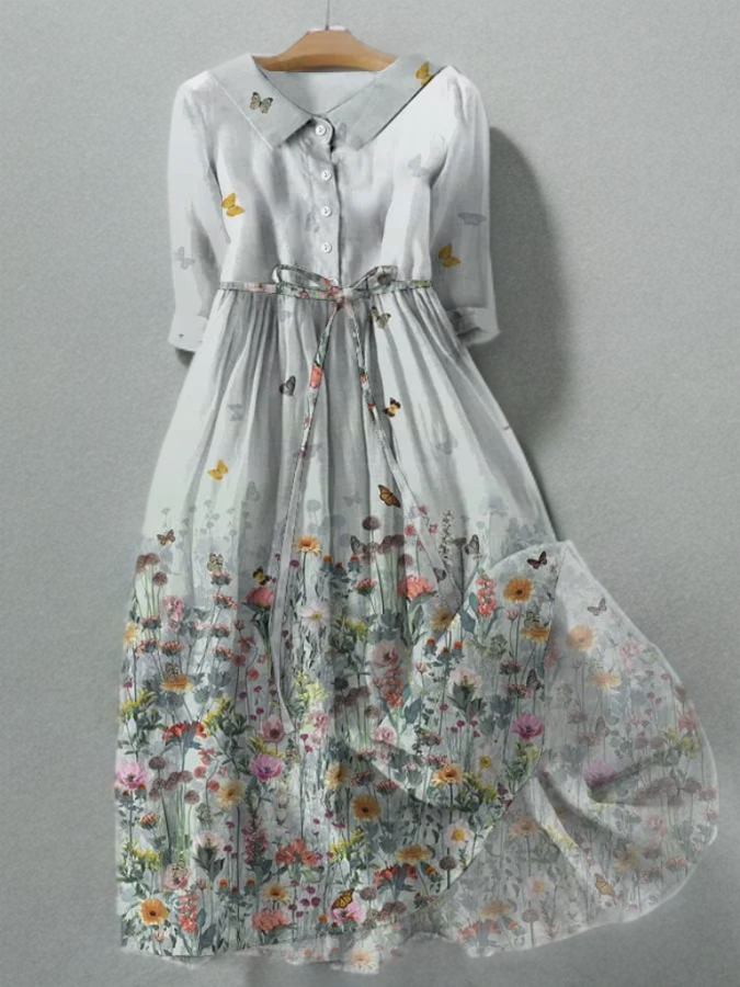 Alesha - Vestido de bolsillo estilo vintage con flores