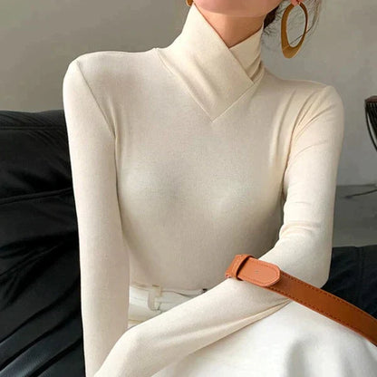 Jersey de cuello alto de manga larga para mujer