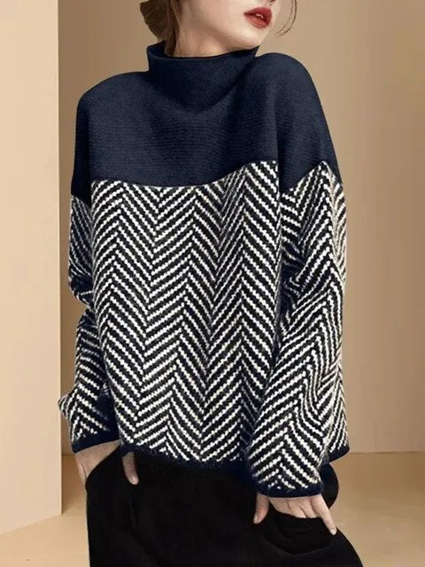 Nicola - Elegante jersey estampado de cuello alto para mujer