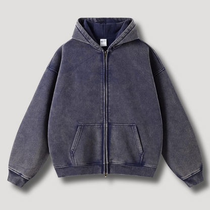 Timo | Sudadera con capucha y cremallera de aspecto vintage deslavado