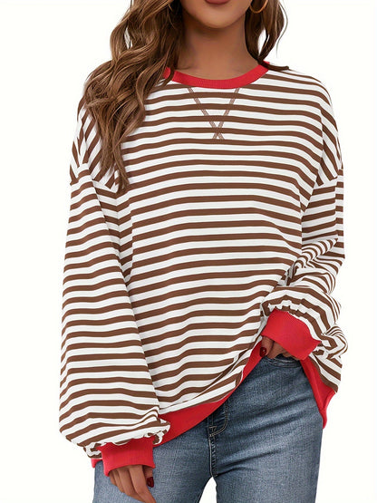 Sudadera de cuello redondo - Color Block Striped Design & Relaxed Fit