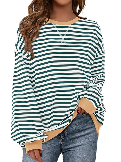 Sudadera de cuello redondo - Color Block Striped Design & Relaxed Fit
