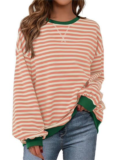 Sudadera de cuello redondo - Color Block Striped Design & Relaxed Fit