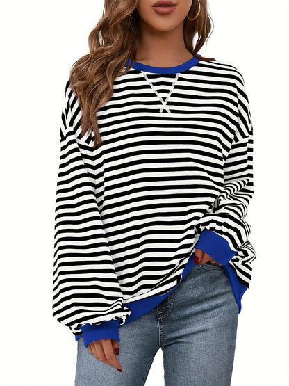 Sudadera de cuello redondo - Color Block Striped Design & Relaxed Fit
