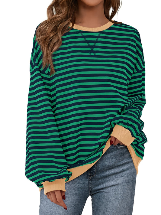 Sudadera de cuello redondo - Color Block Striped Design & Relaxed Fit