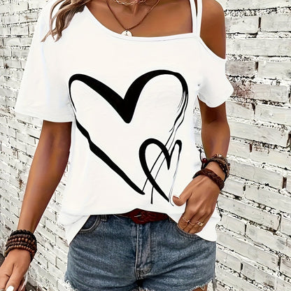 Camiseta - Diseño de corazón y hombros fríos