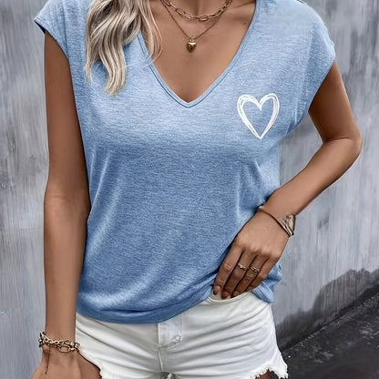 Camiseta con estampado de corazones - Cuello de pico y mangas cortas para mayor comodidad