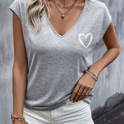Camiseta con estampado de corazones - Cuello de pico y mangas cortas para mayor comodidad