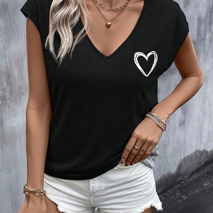 Camiseta con estampado de corazones - Cuello de pico y mangas cortas para mayor comodidad
