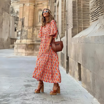 Taylor | Vestido largo de primavera con mangas abullonadas