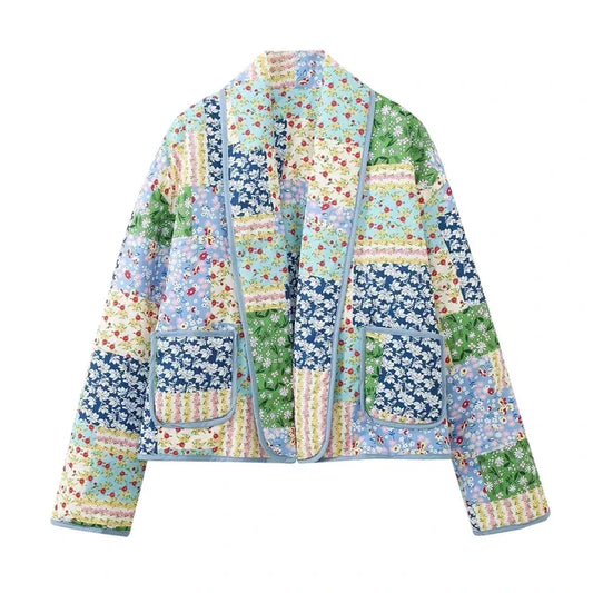 Chaqueta vintage patchwork floral de mujer