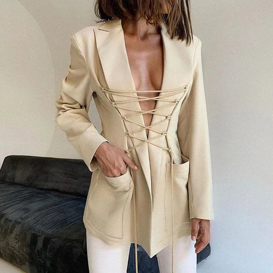 Tati | lace|up blazer manga bolsillos abrigo fino