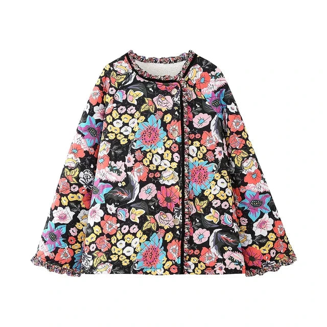 Chaqueta forrada chic con estampado floral para mujer