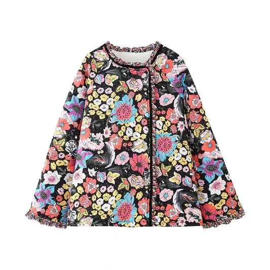 Chaqueta forrada chic con estampado floral para mujer