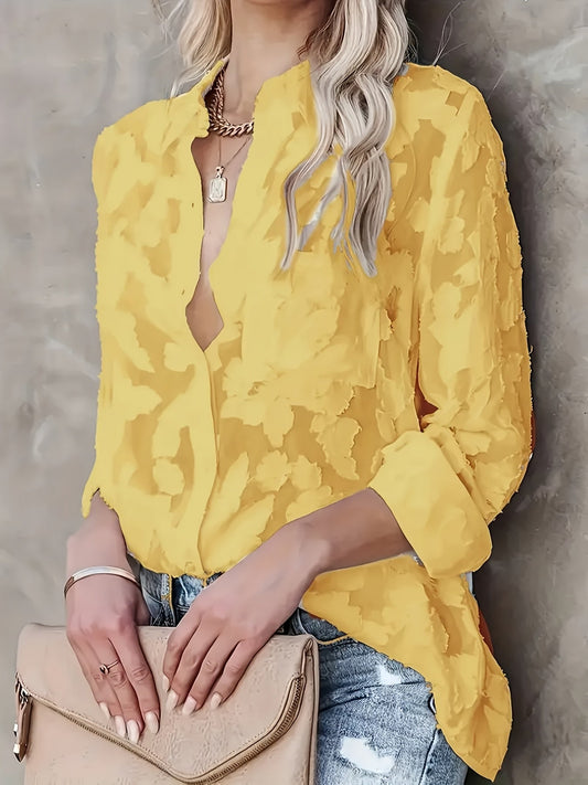 Blusa de botones transparente - Diseño de manga larga y tejido semitransparente