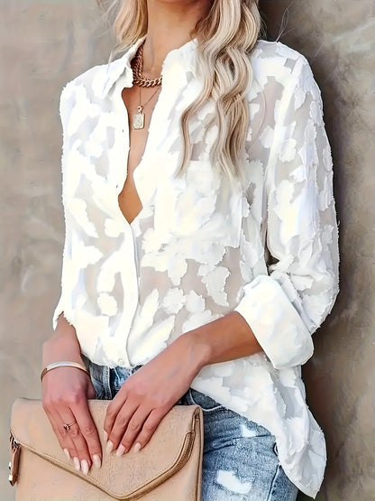 Blusa de botones transparente - Diseño de manga larga y tejido semitransparente