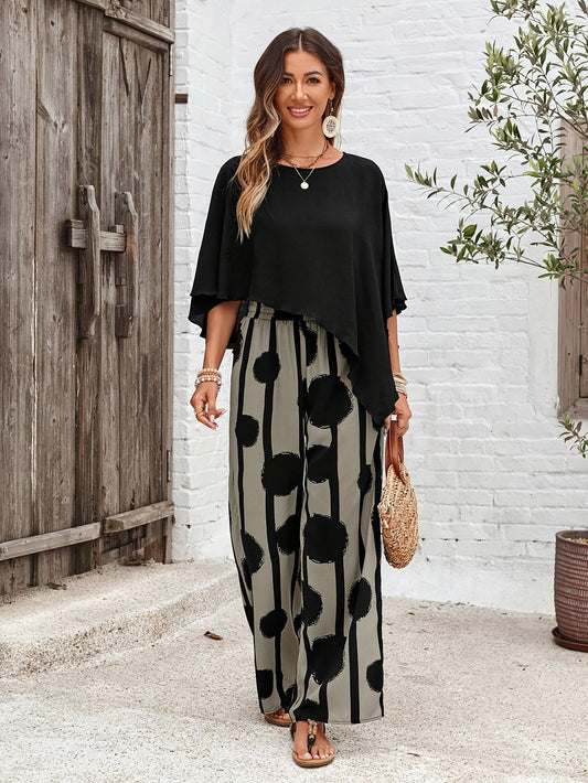 Conjunto de dos piezas - Camisa zoom asimétrica y pantalón de rayas
