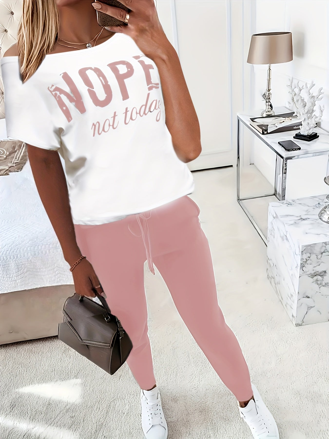 Conjunto de dos piezas - Camiseta casual de manga corta y pantalón largo