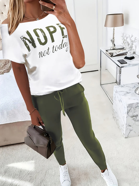 Conjunto de dos piezas - Camiseta casual de manga corta y pantalón largo