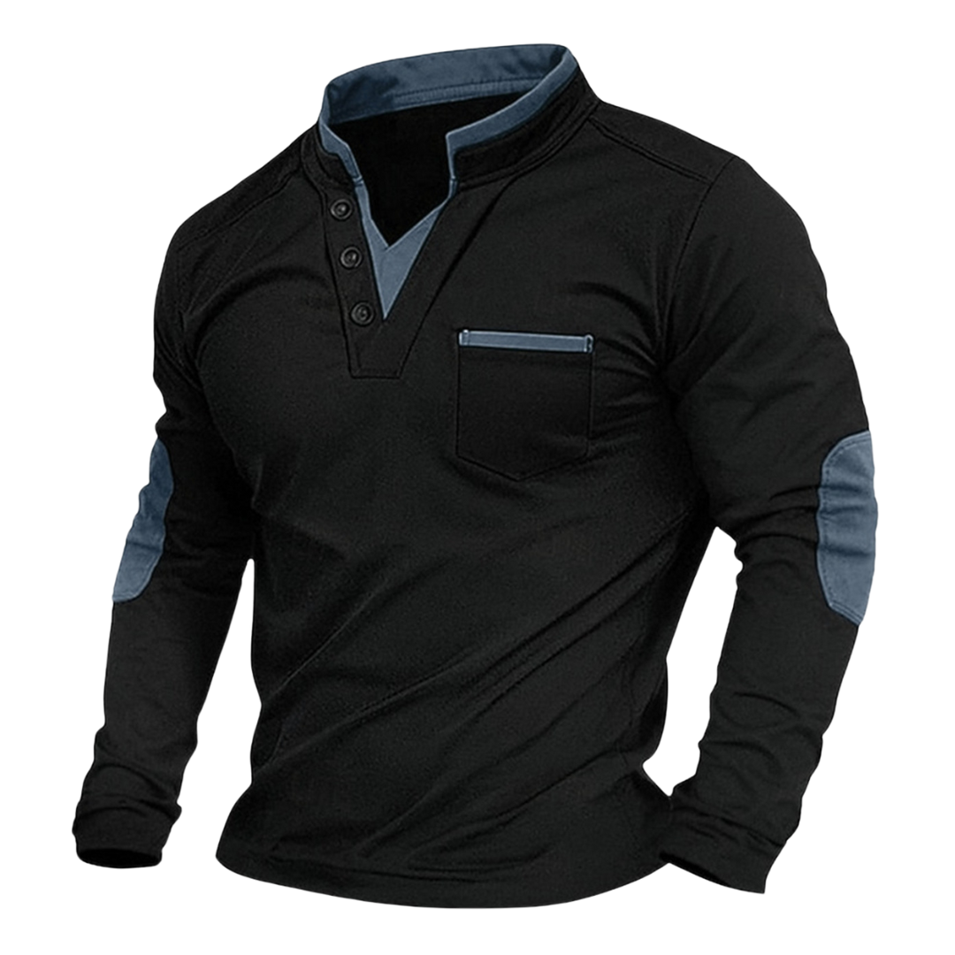 Męska koszulka henley z długim rękawem casual