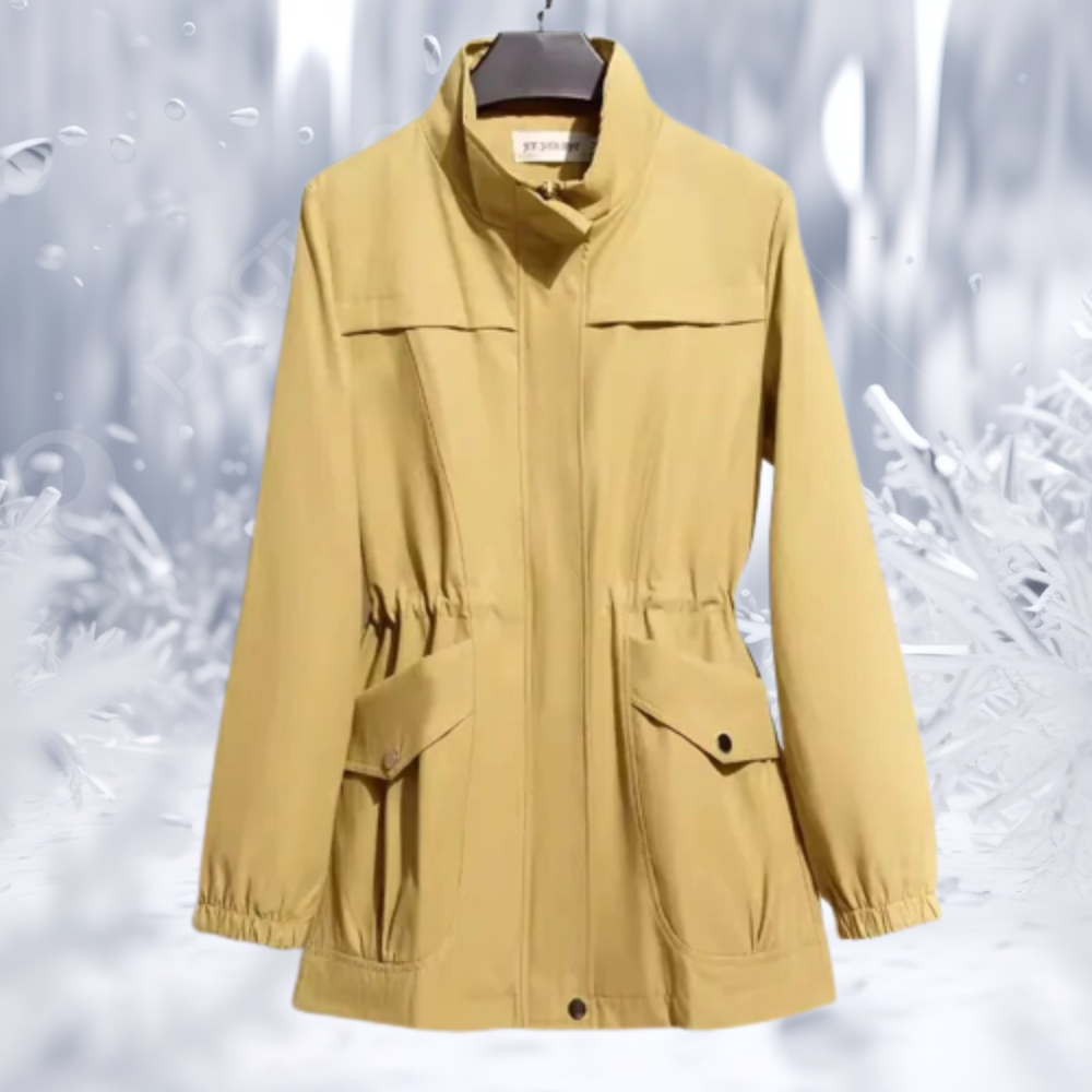 Elegante abrigo de invierno con cuello alto y cintura entallada para mujer