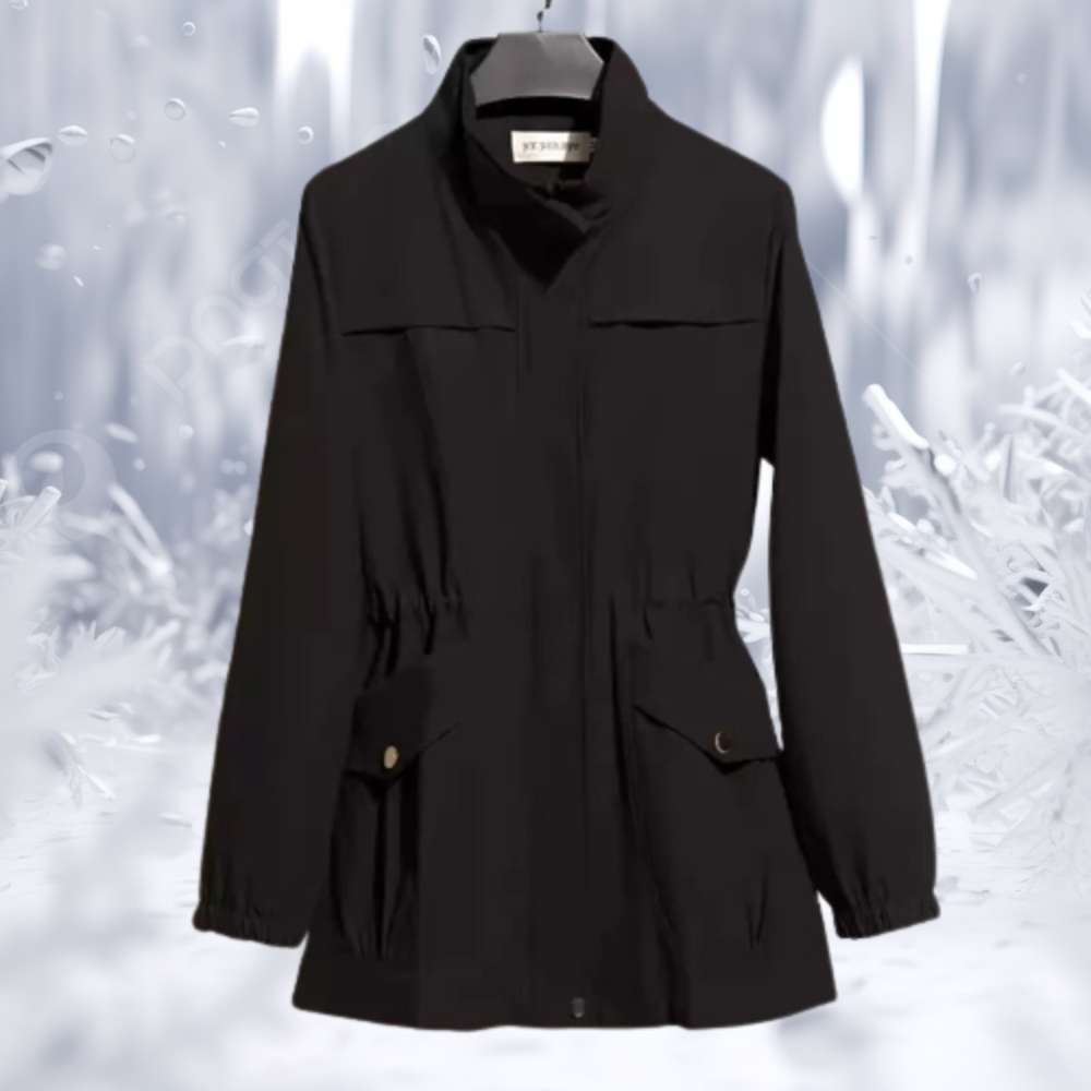 Elegante abrigo de invierno con cuello alto y cintura entallada para mujer