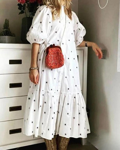 Vestido largo con mangas cortas abullonadas