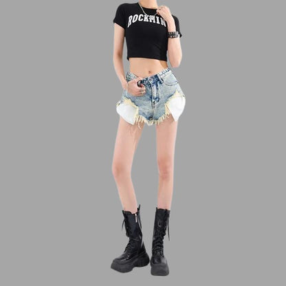 Lunaa - Pantalones cortos vaqueros lavados con detalles de flecos