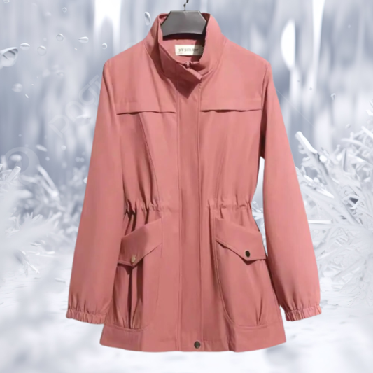 Elegante abrigo de invierno con cuello alto y cintura entallada para mujer
