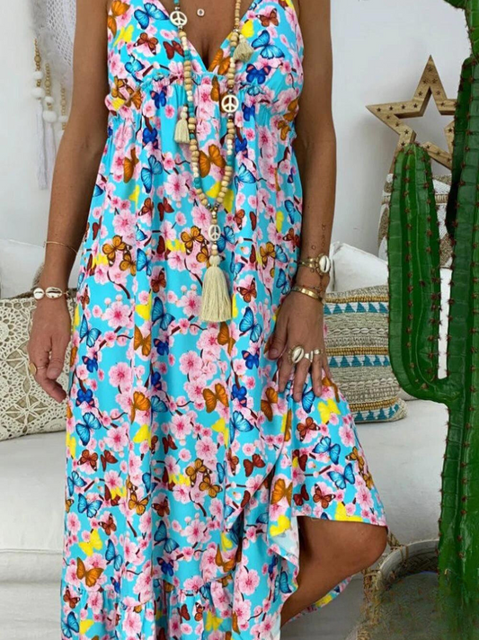Vestido largo estampado con tirantes y escote en V