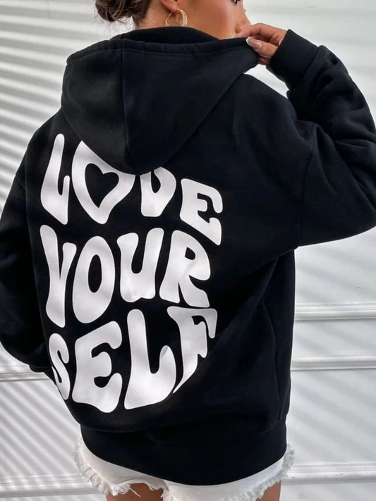 Elisa | Sudadera oversize casual con estampado Love Yourself en la espalda - ideal para otoño/invierno