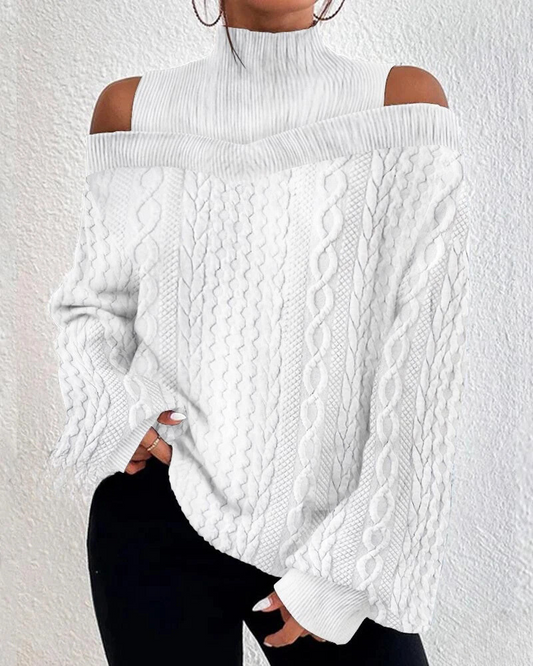 Elegante sudadera con capucha de manga larga y corte estilizado con hombros descubiertos