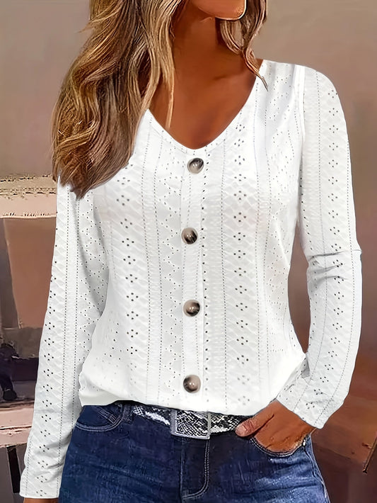Blusa cuello pico - Detalle ojal y tejido semitransparente