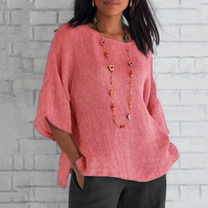 Túnica casual de lino de manga 3/4 para mujer