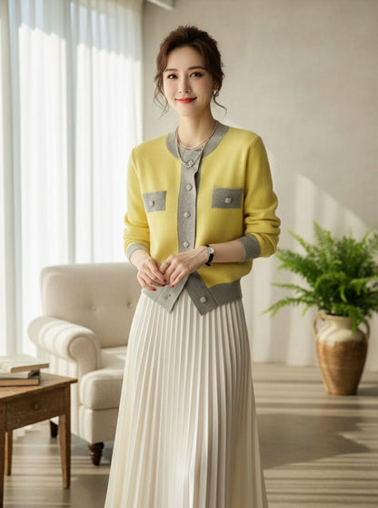 Verline | Cárdigan retro de mujer de punto patchwork, elegante y cómodo