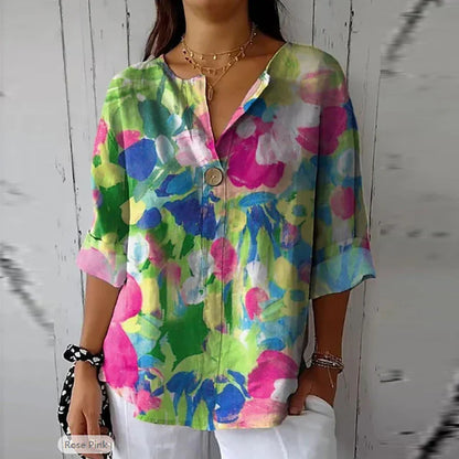 Blusa de algodón y lino para mujer
