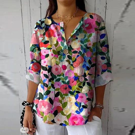 Blusa de algodón y lino para mujer