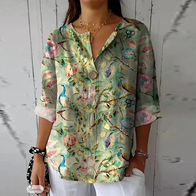 Blusa de algodón y lino para mujer