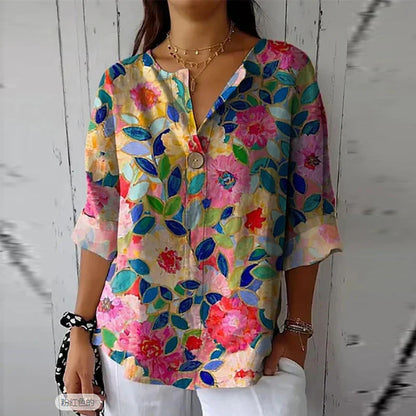 Blusa de algodón y lino para mujer