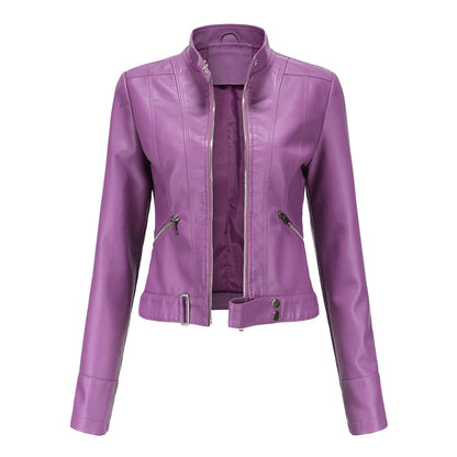 Elegante chaqueta de cuero para mujer con cinturón