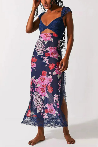 Vionette | Flores Cuello en V Encaje Vestido de tirantes