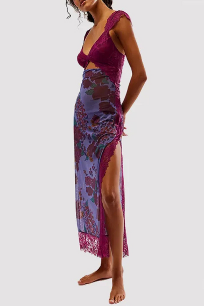 Vionette | Flores Cuello en V Encaje Vestido de tirantes