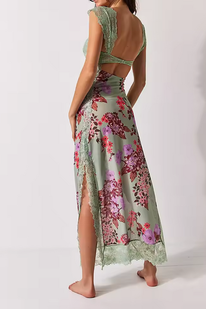 Vionette | Flores Cuello en V Encaje Vestido de tirantes