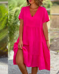 Damska Sukienka V-Neck Warstwowa