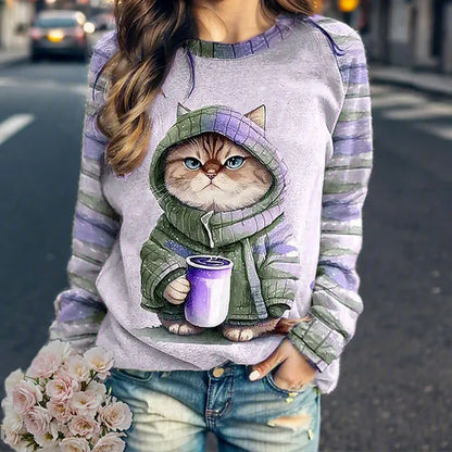 Mavey - Elegante jersey con estampado de gato para mujer